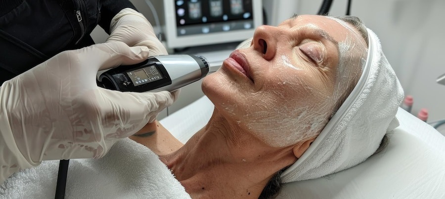 Client receiving RF microneedling treatment at Deva Med Spa in Vancouver